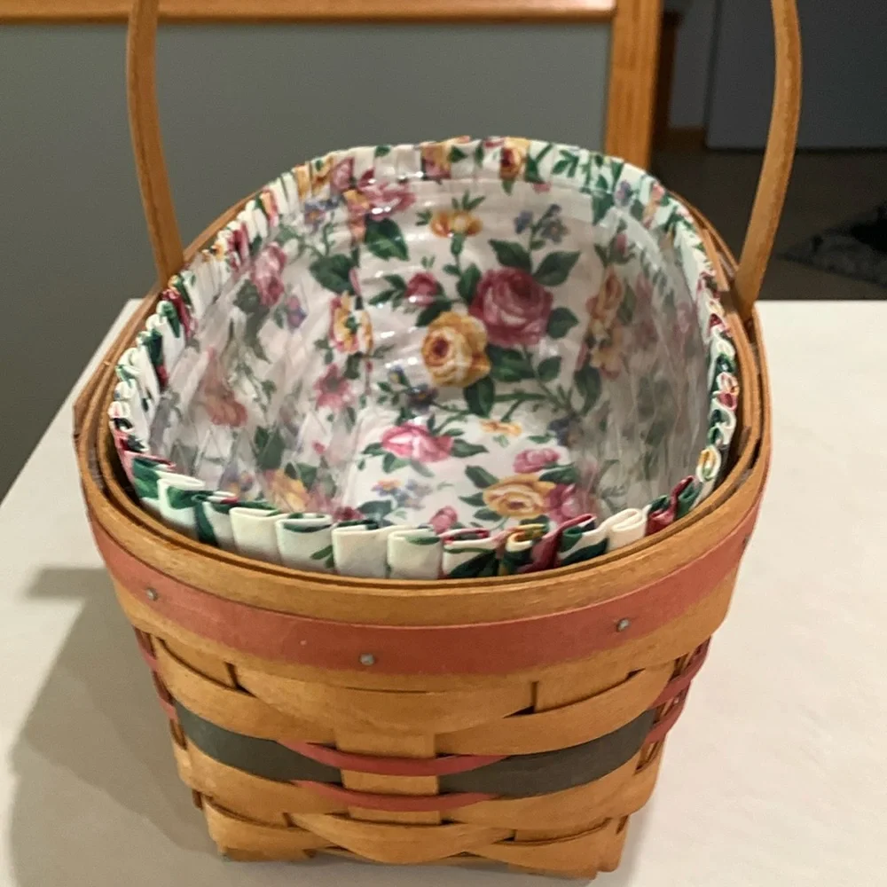 Longaberger Basket with Garden Splendor Liner and Protector.